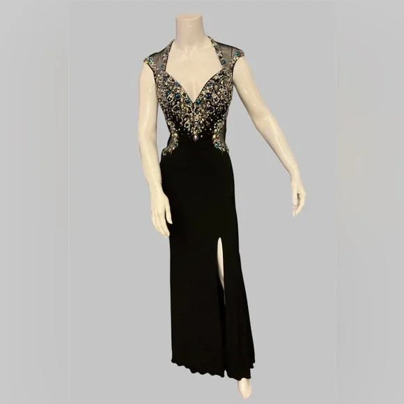 Mac Duggal Prom Event Black Beaded Evening Gown Embellished Bodice Woman Size 4 - Picture 16 of 16